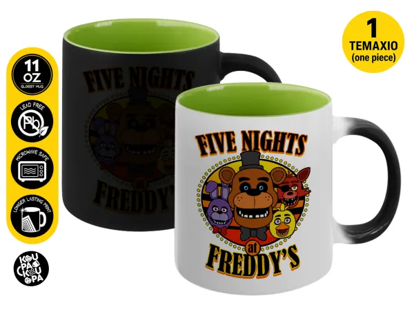 Five Nights at Freddy's — Magic mug with green interior, ceramic, 330ml, changes colour with hot drinks