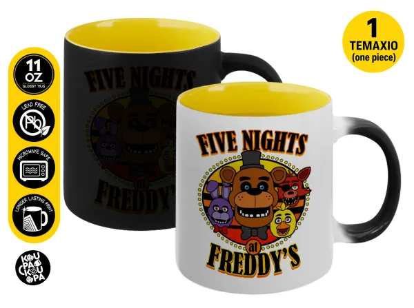 Five Nights at Freddy's — Magic mug with yellow interior, ceramic, 330ml, changes colour with hot drinks