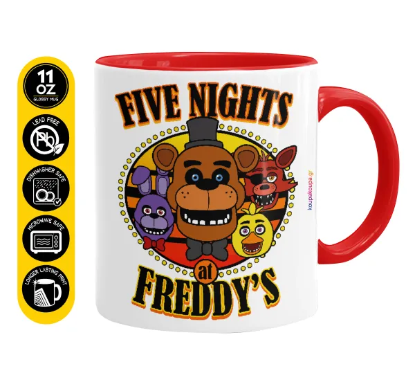 Five Nights at Freddy's — Κούπα χρωματιστή κόκκινη, κεραμική, 330ml