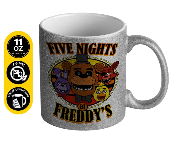 Five Nights at Freddy's — Silver glitter mug that sparkles, ceramic, 330ml