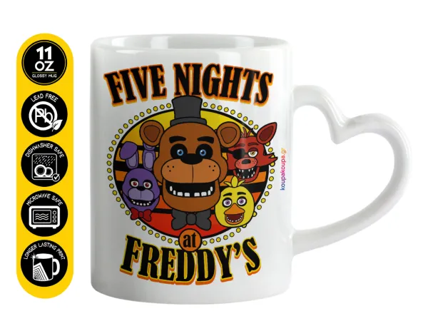 Five Nights at Freddy's — Κούπα καρδιά χερούλι λευκή, κεραμική, 330ml