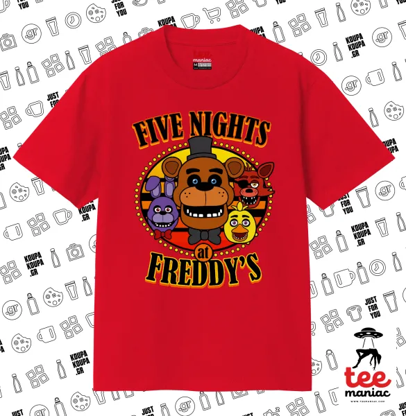 Five Nights at Freddy's — ΚΟΚΚΙΝΟ Κλασικό T-Shirt, διπλής ραφής, χωρίς πλευρικές ραφές από 100% βαμβάκι. Vegan & OEKO-TEX πιστοποιημένο.