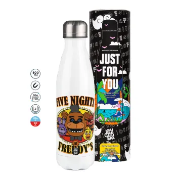 Five Nights at Freddy's, Μεταλλικό παγούρι θερμός Λευκό (Stainless steel), διπλού τοιχώματος, 500ml