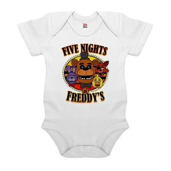 Five Nights at Freddy's, Βρεφικό φορμάκι μωρού, 0-24 μηνών, ΛΕΥΚΟ, 100% Organic Cotton, κοντομάνικο