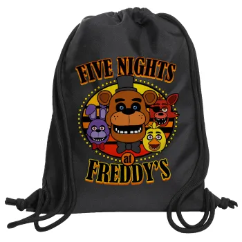 Five Nights at Freddy's, Τσάντα πλάτης πουγκί GYMBAG Μαύρη, με τσέπη (40x48cm) & χονδρά κορδόνια