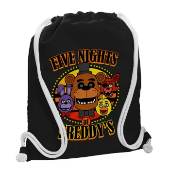 Five Nights at Freddy's, Τσάντα πλάτης πουγκί GYMBAG Μαύρη, με τσέπη (40x48cm) & χονδρά λευκά κορδόνια