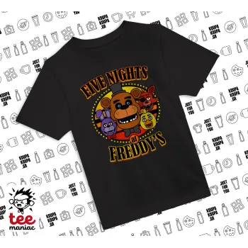 Five Nights at Freddy's, ΜΑΥΡΟ Άνετο παιδικό T-Shirt από 100% βαμβάκι, για κάθε μέρα. Vegan & OEKO-TEX πιστοποιημένο.