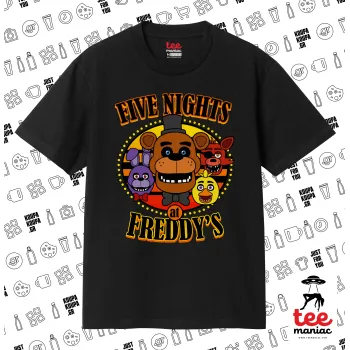 Five Nights at Freddy's, ΜΑΥΡΟ Κλασικό T-Shirt, διπλής ραφής, χωρίς πλευρικές ραφές από 100% βαμβάκι. Vegan & OEKO-TEX πιστοποιημένο.
