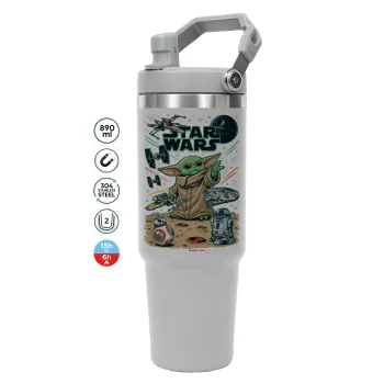 Grogu, ΓΚΡΙ Travel Tumbler Θερμός με χερούλι και καλαμάκι 890ml