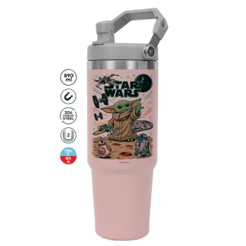 Grogu, ΡΟΖ Travel Tumbler Θερμός με χερούλι και καλαμάκι 890ml