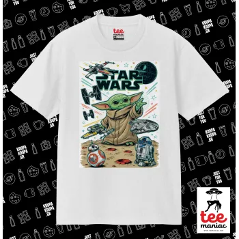 Grogu, ΛΕΥΚΟ Κλασικό T-Shirt, διπλής ραφής, χωρίς πλευρικές ραφές από 100% βαμβάκι. Vegan & OEKO-TEX πιστοποιημένο.