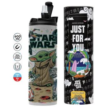 Grogu, Tumbler ποτήρι θερμό ΓΚΡΙ από ανοξείδωτο ατσάλι 600ml