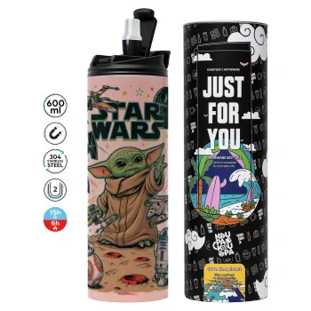 Grogu, Tumbler ποτήρι θερμό ΡΟΖ από ανοξείδωτο ατσάλι 600ml