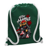 Τσάντα πλάτης πουγκί GYMBAG BOTTLE GREEN, με τσέπη (40x48cm) & χονδρά λευκά κορδόνια
