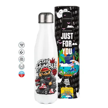 Stay Humble Bear, Metal mug thermos White (Stainless steel), double wall, 500ml