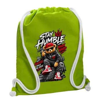 Stay Humble Bear, Τσάντα πλάτης πουγκί GYMBAG LIME GREEN, με τσέπη (40x48cm) & χονδρά κορδόνια