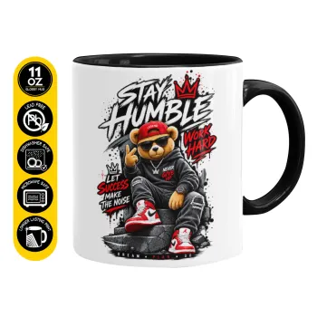 Stay Humble Bear, Mug colored black, ceramic, 330ml