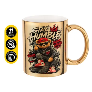 Stay Humble Bear, Mug ceramic, gold mirror, 330ml