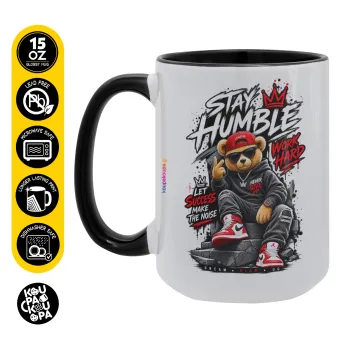 Stay Humble Bear, Κούπα Mega 15oz, κεραμική Μαύρη, 450ml