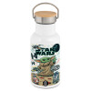Metallic thermos (Stainless steel) White with wooden lid (bamboo), double-walled, 350ml