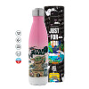 Metal mug thermos Pink/White (Stainless steel), double wall, 500ml