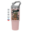 ΡΟΖ Travel Tumbler Θερμός με χερούλι και καλαμάκι 890ml