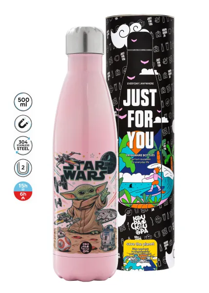 Grogu — Metal mug thermos Pink Iridiscent (Stainless steel), double wall, 500ml