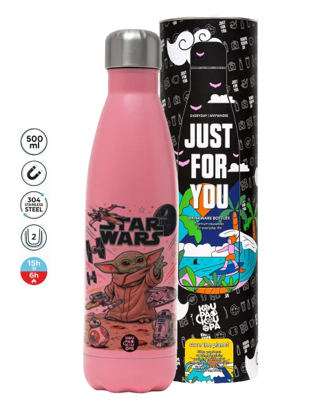 Grogu — Metal mug thermos Pink Mat (Stainless steel), double wall, 500ml