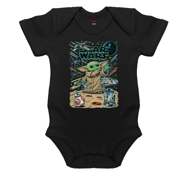 Grogu — Βρεφικό φορμάκι μωρού, 0-18 μηνών, ΜΑΥΡΟ, 100% Organic Cotton, κοντομάνικο