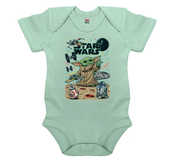 Grogu — Βρεφικό φορμάκι μωρού, 0-18 μηνών, mint, 100% Organic Cotton, κοντομάνικο