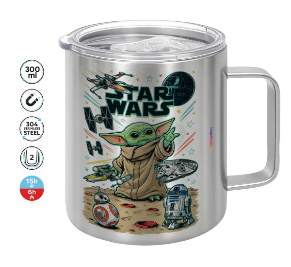Grogu — Double-walled stainless steel mug 300ml with temperature-retaining lid