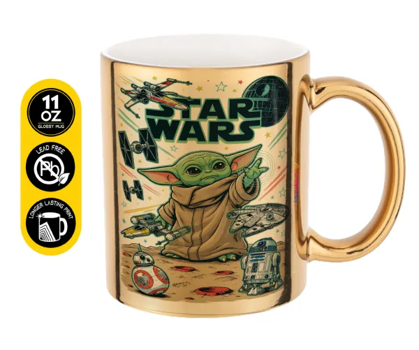 Grogu — Mug ceramic, gold mirror, 330ml