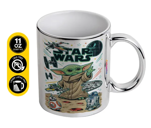 Grogu — Mug ceramic, silver mirror, 330ml