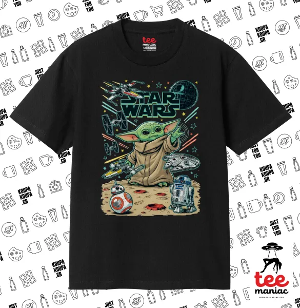 Grogu — ΜΑΥΡΟ Κλασικό T-Shirt, διπλής ραφής, χωρίς πλευρικές ραφές από 100% βαμβάκι. Vegan & OEKO-TEX πιστοποιημένο.