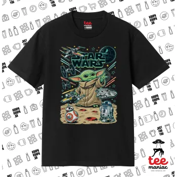Grogu, ΜΑΥΡΟ Κλασικό T-Shirt, διπλής ραφής, χωρίς πλευρικές ραφές από 100% βαμβάκι. Vegan & OEKO-TEX πιστοποιημένο.