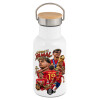 Metallic thermos (Stainless steel) White with wooden lid (bamboo), double-walled, 350ml
