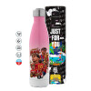 Metal mug thermos Pink/White (Stainless steel), double wall, 500ml