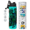 Metallic water bottle with safety lid, 850ml aluminum