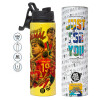 Metallic water bottle with safety lid, 850ml aluminum
