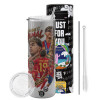 Tumbler stainless steel Silver 600ml, with metal straw & cleaning brush