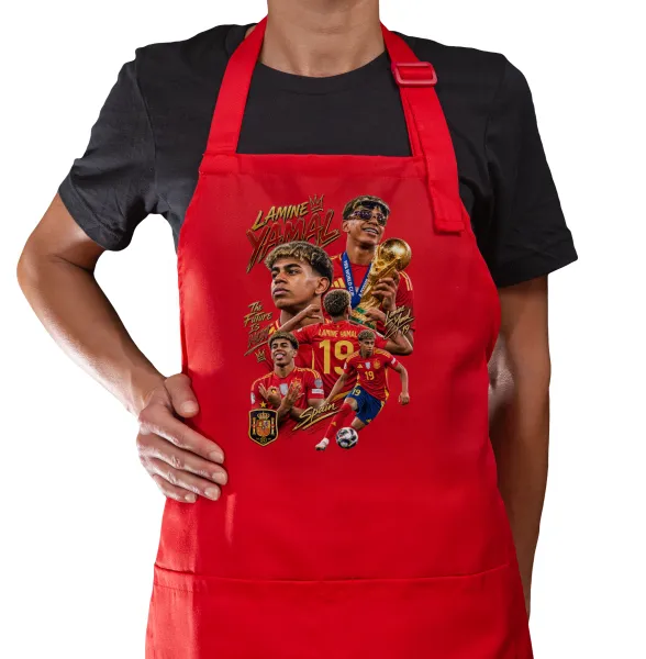 Lamine Yamal (Λαμίν Γιαμάλ) — Red cooking apron with pockets (adult)