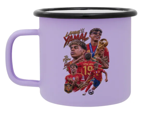 Lamine Yamal (Λαμίν Γιαμάλ) — Metal enamel mug, matte light pastel purple, 360ml