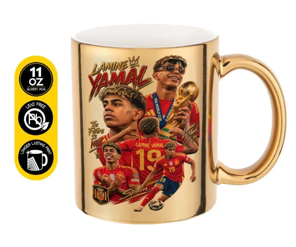 Lamine Yamal (Λαμίν Γιαμάλ) — Mug ceramic, gold mirror, 330ml