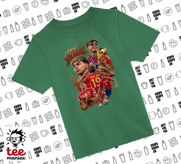 Lamine Yamal (Λαμίν Γιαμάλ) — ΠΡΑΣΙΝΟ Άνετο παιδικό T-Shirt από 100% βαμβάκι, για κάθε μέρα. Vegan & OEKO-TEX πιστοποιημένο.