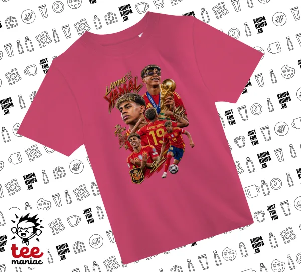 Lamine Yamal (Λαμίν Γιαμάλ) — ΡΟΖ παιδικό T-Shirt από 100% βαμβάκι, για κάθε μέρα. Vegan & OEKO-TEX πιστοποιημένο.