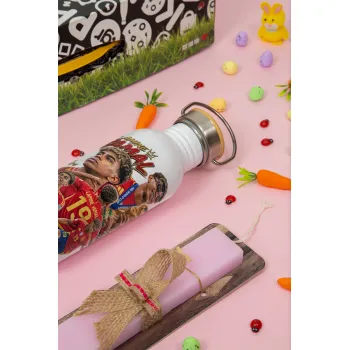 Lamine Yamal (Λαμίν Γιαμάλ), Easter Set, SS Metallic water bottle (620ml, stainless steel) & scented flat Easter candle (30cm) (PINK)
