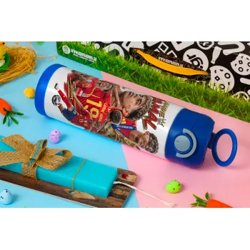 Lamine Yamal (Λαμίν Γιαμάλ), Easter candle, Childrens hot water bottle, stainless steel, with safety straw, BLUE (500ml)