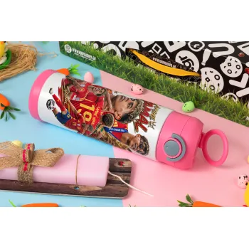Lamine Yamal (Λαμίν Γιαμάλ), Easter candle, Childrens hot water bottle, stainless steel, with safety straw, PINK (500ml)