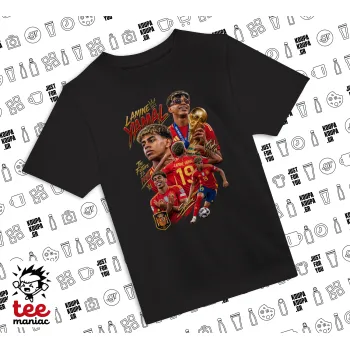 Lamine Yamal (Λαμίν Γιαμάλ), ΜΑΥΡΟ Άνετο παιδικό T-Shirt από 100% βαμβάκι, για κάθε μέρα. Vegan & OEKO-TEX πιστοποιημένο.