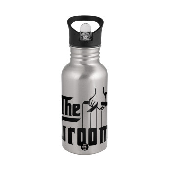 The Groom, Water bottle Silver with straw, stainless steel 500ml